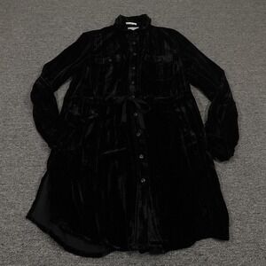 Coldwater Creek Shirt Dress Womens Small Black Velvet Button Front Belted Tunic